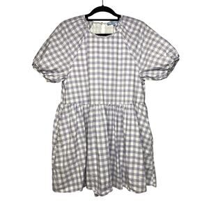 Hill House The Adeline Gingham Purple Cottagecore Mini Dress Women's Small Plaid